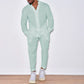 Autumn men's new fashion casual linen suit long sleeve overalls single breasted solid color button suit