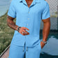 Spring and summer Europe and the United States new men's striped jacquard beach suit loose shorts shirt