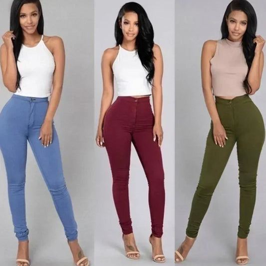 Solid Color Skinny Jeans Woman White Black High Waist Render Jeans Vintage Sexy Long Pants Femme Casual Pencil Pants Denim Jeans