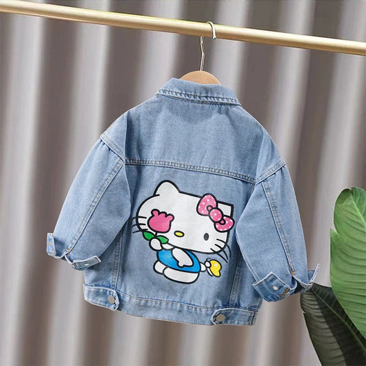 Модна мультяшна джинсова куртка Hello Kitty для дівчаток, пальто на весну, осінь, дитячий верхній одяг, дитячі повсякденні куртки, одяг 2-7 років