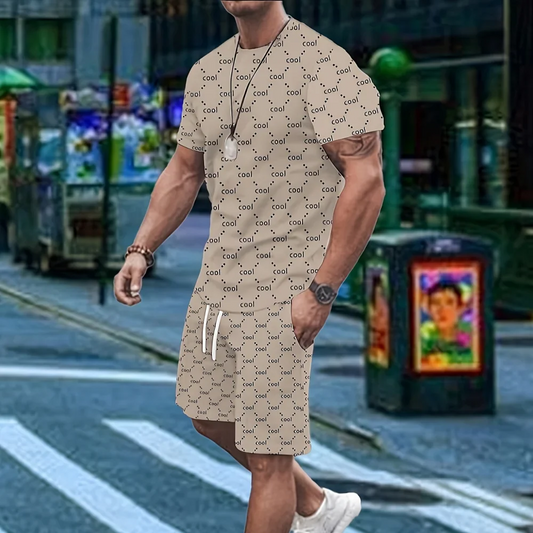 Chicago Monogram Print Men's Short Sleeve And Shorts Set Everyday Casual Men's T-shirt Street Fashion Sports Shorts Two-piece
