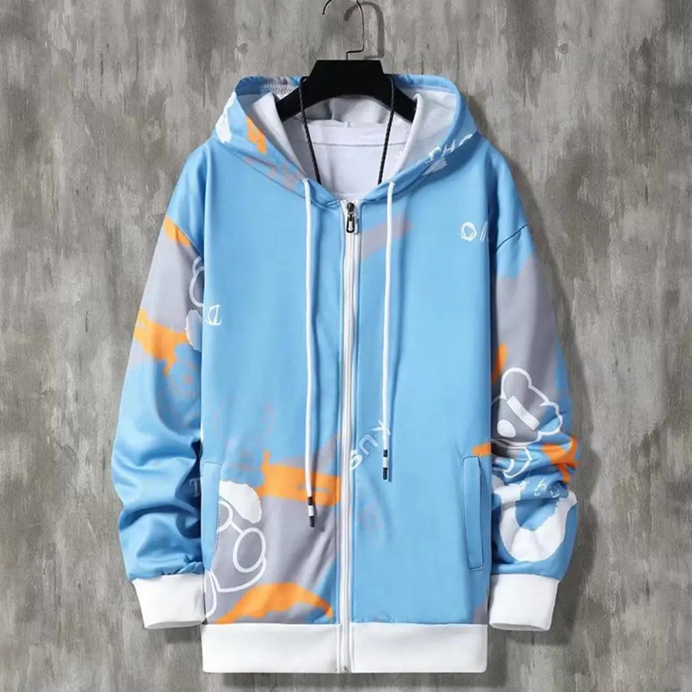 2 Pcs/Set Men Coat Pants Suit Hooded Letter Print Drawstring Loose Jogging Set Hip Hop Ankle-banded Men Sportwear Tracksuit