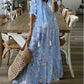Spring Summer New 2024 Women's Casual Sweet Loose Sexy V-neck Drawstring Fashionable Printed Long Sleeved Dress