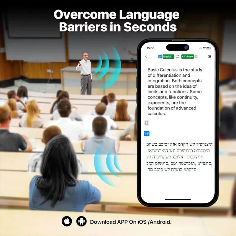 AI навушники-перекладач 3 в 1 з підтримкою акцентів, навушники для перекладу в реальному часі 144 мови та акценти для подорожей і бізнесу, іврит