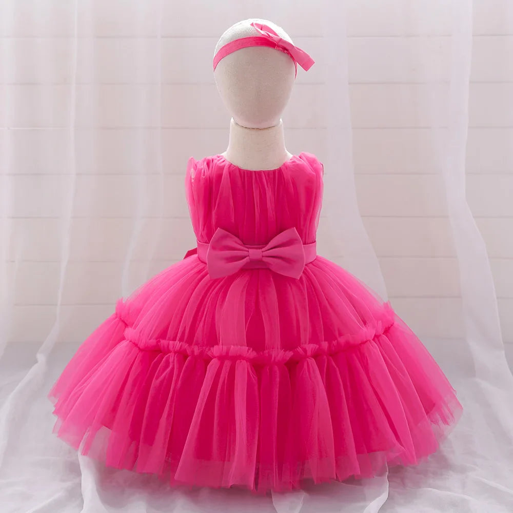 Summer Ceremony 1 Year Birthday Dress For Baby Girl Clothes Baptism Lace Princess Dress Girls Dresses Party Gown White Pink