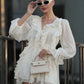 Clacive Fashion Loose Apricot Women's Dress 2024 Sexy V-Neck Long Sleeve Mini Dresses Elegant Classic Ruffle Female Dress