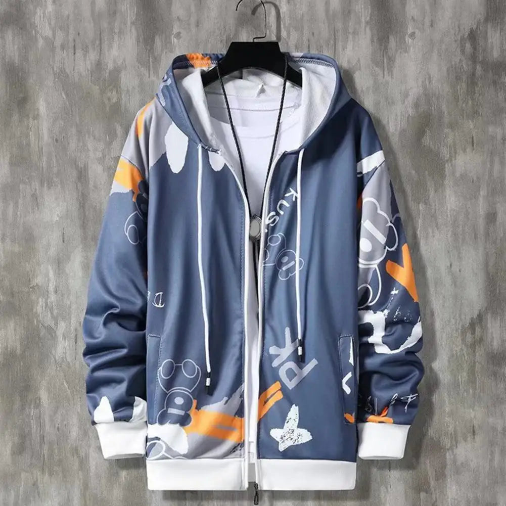 2 Pcs/Set Men Coat Pants Suit Hooded Letter Print Drawstring Loose Jogging Set Hip Hop Ankle-banded Men Sportwear Tracksuit