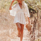 White Lace Tunic Sexy Deep V Neck Button Bikini Cover-ups Women Clothes 2025 Summer Sexy Ruffles Long Sleeves Mini Dress A1132