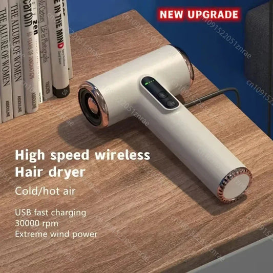Бездротовий фен для волосся USB, портативний, для подорожей, акумуляторний, сильний потік повітря, низький рівень шуму, 3 режими, фен з LCD