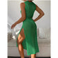 Abrini Women Hollow Out Crochet Cover Up Swimwear Sleeveless Bikini Dress Smock Split Sexy Beach Knitwear Solid Swimsuit