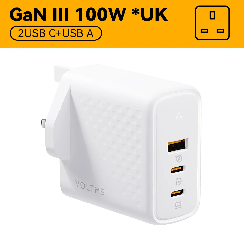 Зарядний пристрій VOLTME 100W GaN для Macbook, планшета, USB Type C, швидка зарядка для iPhone 15 14 13 12, Quick Charge 4.0 3.0
