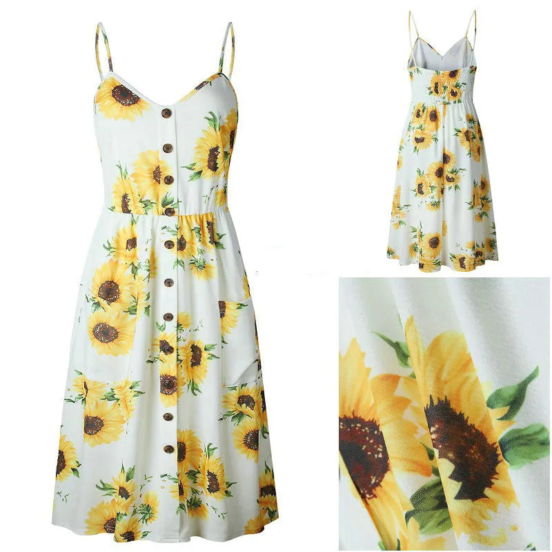Summer New Women Sexy Sling Pocket Button Dot Beach Dress 2024 Female Bohemia Holiday Retro Fashion Solid Color Women's Clothing