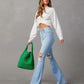 Women Denim Flare Pants Streetwear Jeans Loose Fit High Waist Pockets Holes Ankle Length Solid Color Spring 2024 Zipper Fly