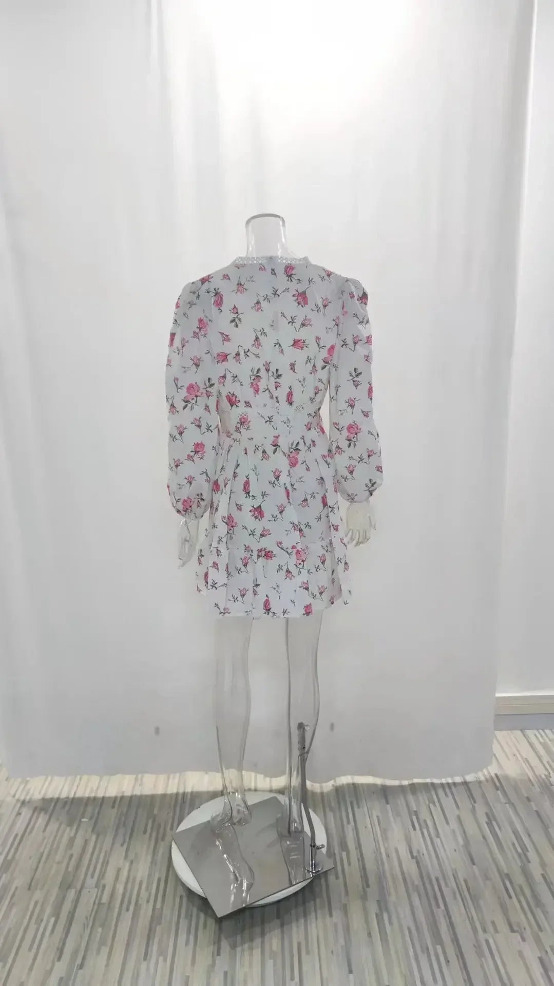 Printed V-Neck Lace Short Dress Slim Fits 2024 Summer Sexy Dress Long Sleeve Women's Sweet High Waist Sexy A-line Mini Dress