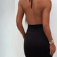 Sexy Deep V Neck Low-cut Side Split Silver Collar Bodycon Dress Women Elegant Backless Sleeveless Mini Dress Club Party Vestidos