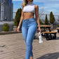 S-3XL Stretch Skinny Denim Women's Jeans Mid Waist Pants Blue Retro Washed Elastic Slim Pencil Trousers
