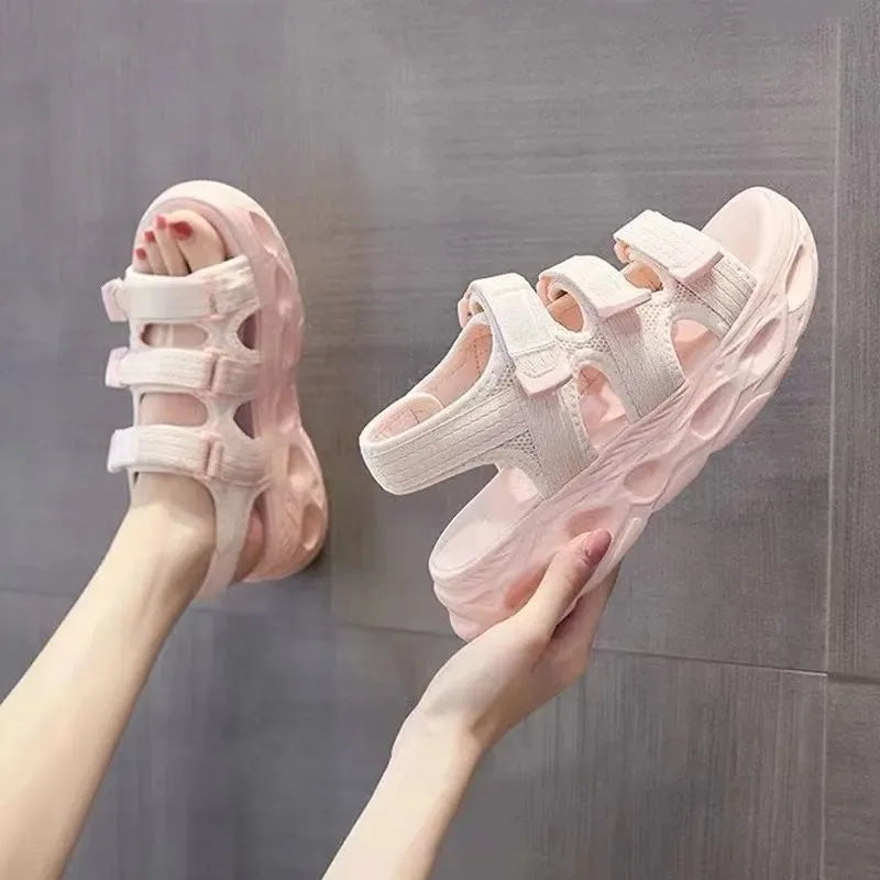 Girls Beach Shoes Hook&loop Non-slip Kids Sandals Soft Sole Open Toes 2025 Summer Girls Princess Shoes Breathable Korean Style