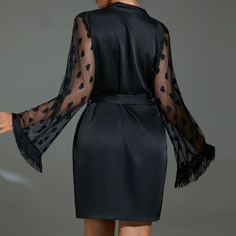 Women Pajamas Robes Sleepwear Nightgowns Knee-length Nightdress Lace Comfortable Casual Pure Color Imitation Ice Silk Nightdress