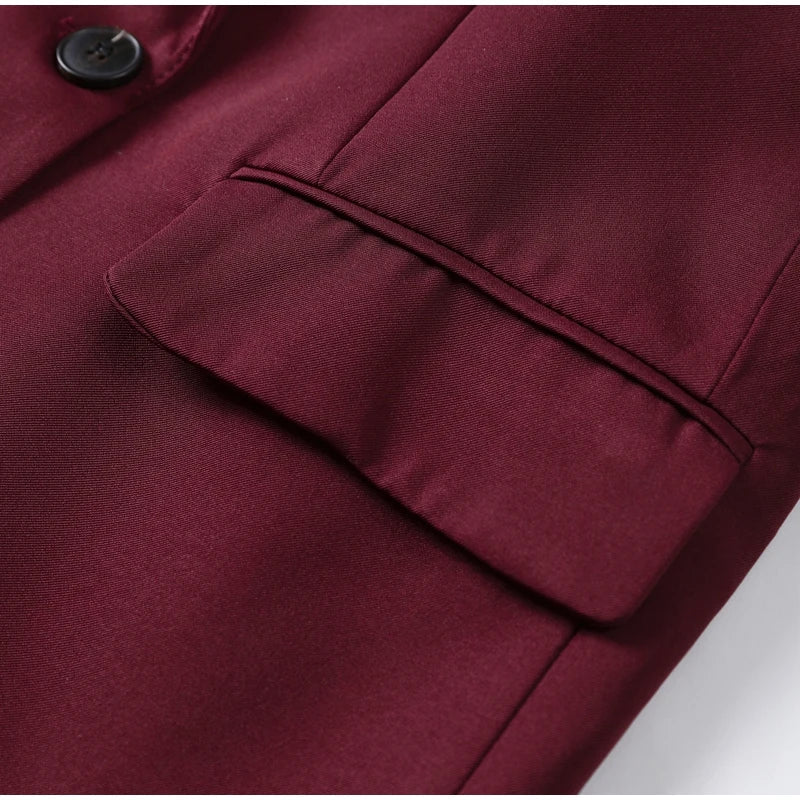 Vintage Women's Burgundy Blazers Elegant Lapel Double Breasted Pocket Full Sleeve Suit Jacket 2024 Autumn Lady Office Outwear