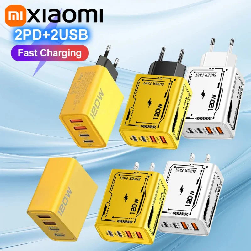 Xiaomi 120W 4-портовий ультра швидкий зарядний пристрій Type-C GaN USB-C QC 3.0 Super Charge Mech-Wind адаптер для iPhone Samsung