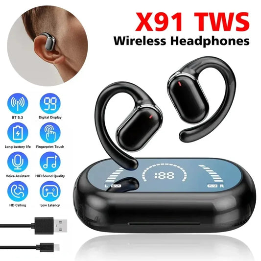 X91 OWS навушники з дужкою на вухо Bluetooth 5.3 з низькою затримкою для ігор Спортивна гарнітура HiFi стерео з шумозаглушенням