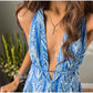 Sexy Halter Neck Beach Dresses For Women Printed Deep V-neck Backless Mini A-line Dress Chic Party Vacation Casual Lady Vestidos