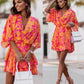 Elegant Summer Ruffl Mini Dress Office Dress for Women's Casual Bat Sleeve Flowers Print Bohemian Beach Vacation Sundress Women