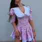 Clacive Summer Slim Print Women'S Dress 2023 Bodycon Doll Collar Short Sleeve Mini Dresses Elegant Lace Patchwork Female Dress