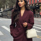 Vintage Women's Burgundy Blazers Elegant Lapel Double Breasted Pocket Full Sleeve Suit Jacket 2024 Autumn Lady Office Outwear