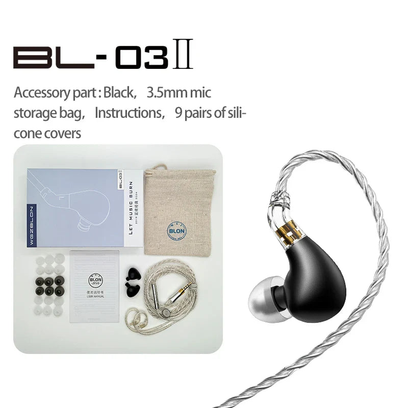 BLON New BL03 II 10mm Dual-Chamber Dynamic Driver IEM Hifi Earphones With 0.78mm 2Pin Detachable Cable 3.5 4.4mm BL03 2