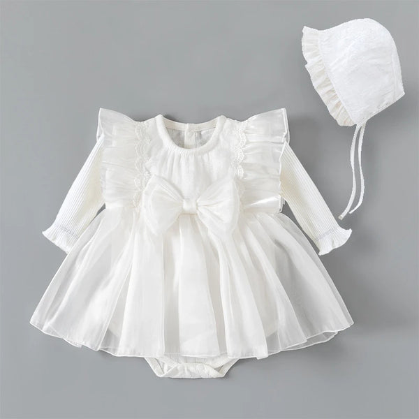 Big Bow Princess Baby Girl Dresses Spring Autumn Lace Baptism Christening Gown Dress Girls Clothes