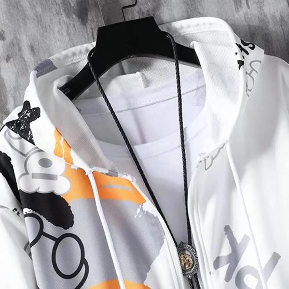 2 Pcs/Set Men Coat Pants Suit Hooded Letter Print Drawstring Loose Jogging Set Hip Hop Ankle-banded Men Sportwear Tracksuit