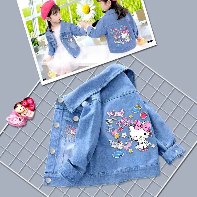 Модна джинсова куртка для дівчаток Fashion Baby з Hello Kitty та Kuromi, весняно-осінній дитячий верхній одяг, бавовняний одяг для дітей від 2 до 7 років