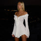 Trendix Lace Patchwork Ruffle Dress High Waist Slim Long Sleeve Mini Dresses For Women Party Sexy Off Shoulder Vacation Dress