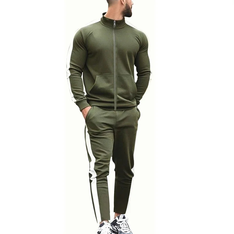 Casual Tracksuits Mens Autumn Fashion Side Striped Jackets And Pants Two Piece Sets For Men Sports Fitness Sweatsuits Streetwear