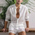 Mens Fashion Set Summer New Hollow Out Sexy Lace Shorts Pattern Print Shirt Two Piece Suits Trendy Elegant Beach Clothes Outfits