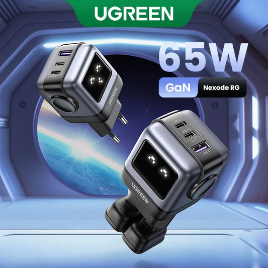 UGREEN 65W GaN зарядний пристрій Uno Robot Design швидка зарядка 4.0 3.0 PPS PD швидкий зарядний пристрій для iPhone 16 15 14 Pro Macbook ноутбук планшет