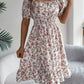 Summer Women's Beach Dress Floral 3D Print Square Neck Short-Sleeved Ladies Waist Ruffled A-Line Dress For Women Holiday Dresses