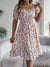 Summer Women's Beach Dress Floral 3D Print Square Neck Short-Sleeved Ladies Waist Ruffled A-Line Dress For Women Holiday Dresses