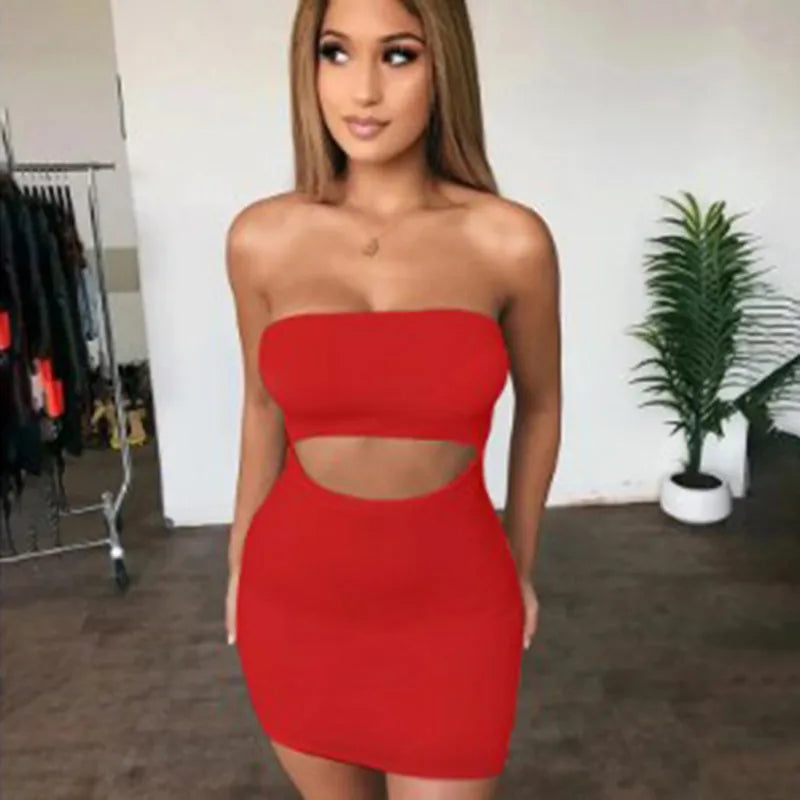 Summer sexy slim bag hip tube top off shoulder sleeveless dress women