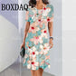 Fashion Flowers Printed Dress Clothing Women's Short Sleeve Summer Elegant O-Neck Mini Dresses Loose Streetwear 2025 New Spring