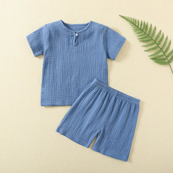 2 pcs 100% Cotton Gauze Comfortable Summer Set Baby Children Top Shorts Kid Sleepwear Toddler Boy Girl Tees Muslin Cool T-shiirt