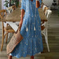 Spring Summer New 2024 Women's Casual Sweet Loose Sexy V-neck Drawstring Fashionable Printed Long Sleeved Dress