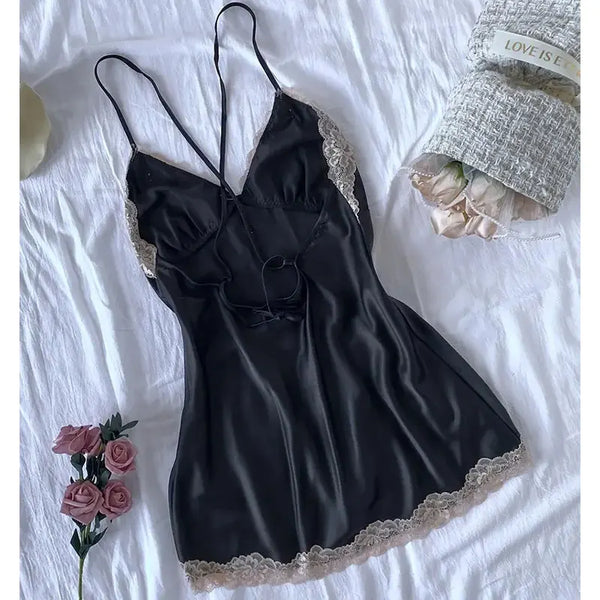 Erotic Nightdress Clothe Women Nightgowns Sexy Nightwear Lace Patchwork Lingerie Nighty Sleepwear Wedding Satin Dress Sleep Wear