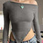 Sexy Asymmetrical Tees Women T-shirt Solid New Autumn Streetwear Long Sleeves Crop Top Fashion Casual Bodycon T-shirts Female