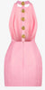 Halter Backless Mini Dress Women Summer New Fashion Elegant Sleeveless Gold Button Solid Color Dresses Lady Chic Party Vestidos