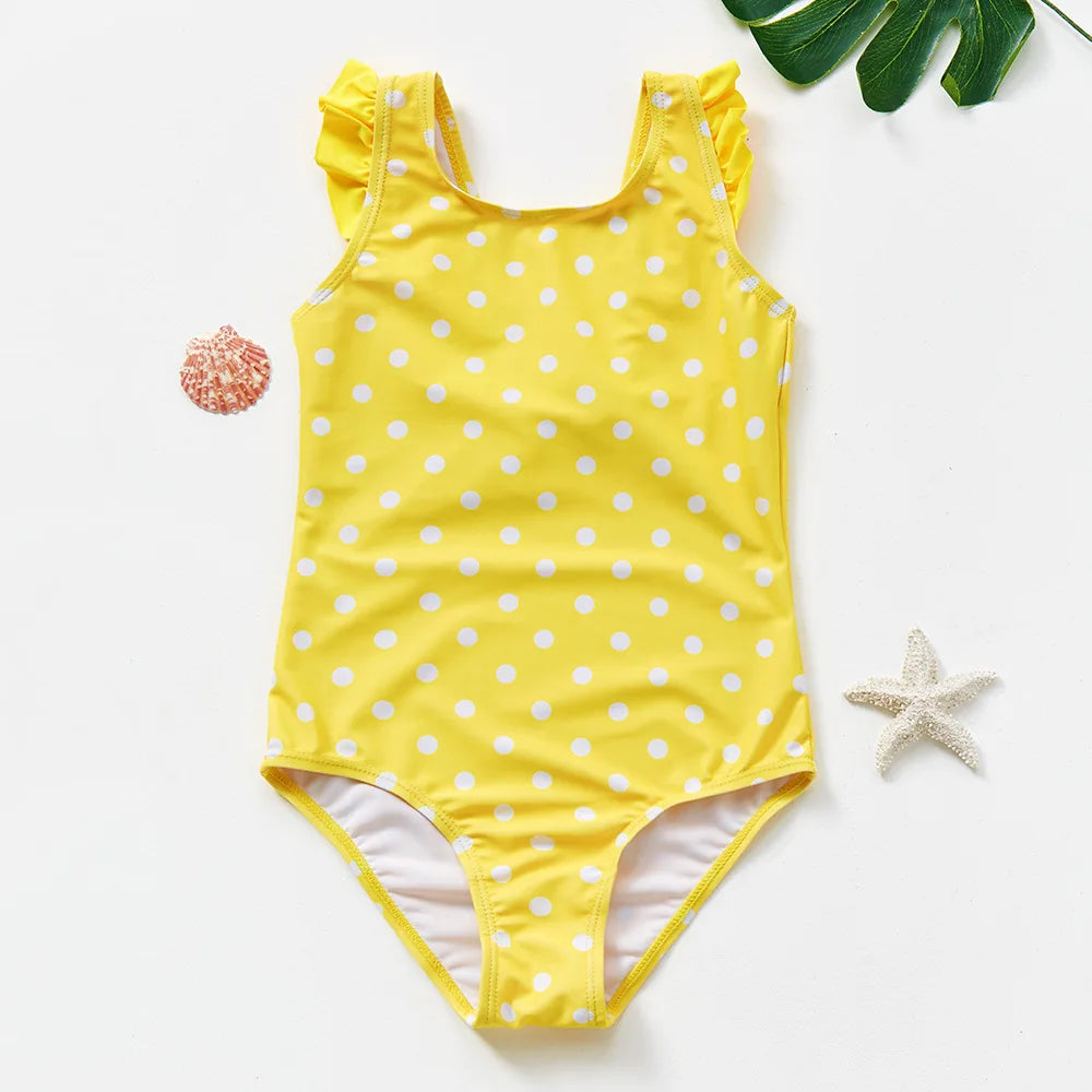 One Piece Girl Swimsuits 2 3 4 5 6 Year Baby Printed Swimwear Summer Beach Bathing Bikini Clothes Kids Bow Seaside Swimming Wear