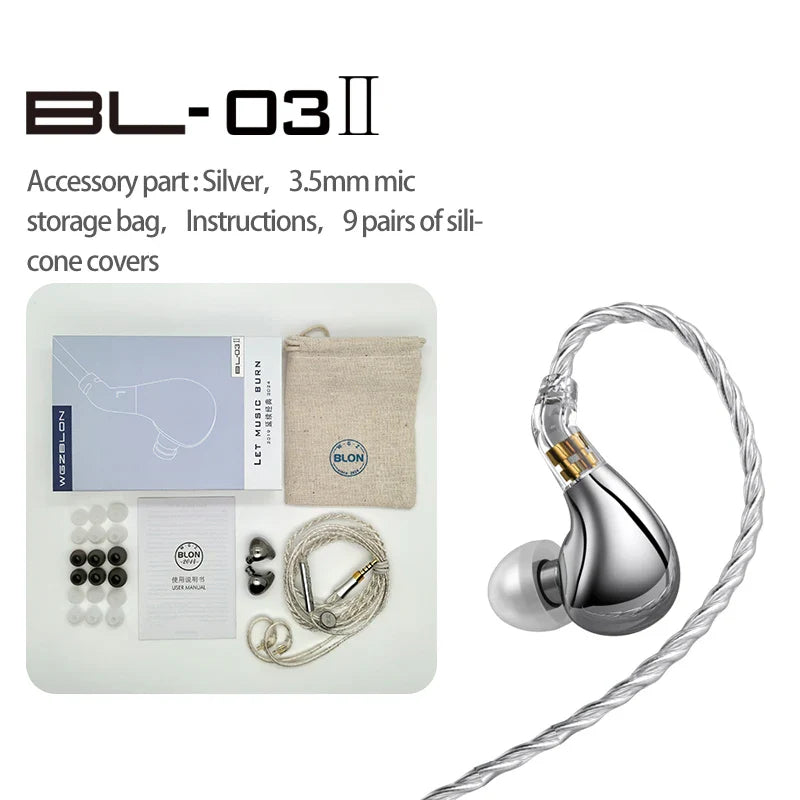 BLON New BL03 II 10mm Dual-Chamber Dynamic Driver IEM Hifi Earphones With 0.78mm 2Pin Detachable Cable 3.5 4.4mm BL03 2