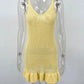 Tossy Knit Ruffled Hollow Out Mini Dress Female V-Neck See-Through Holiday Beach Casual Clothes Summer Women's Knitwear Dress