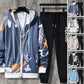 2 Pcs/Set Men Coat Pants Suit Hooded Letter Print Drawstring Loose Jogging Set Hip Hop Ankle-banded Men Sportwear Tracksuit